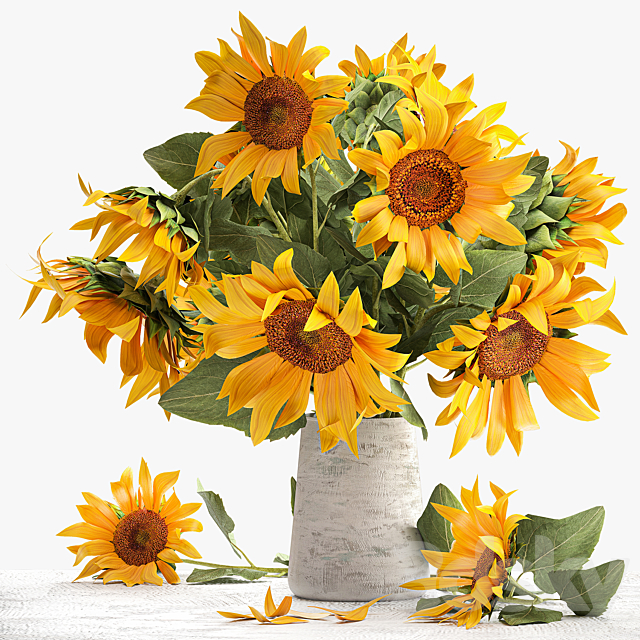 Beautiful lush bouquet of yellow flowers in a vase with Sunflower Sunflower. 118 3ds Max - thumbnail 3