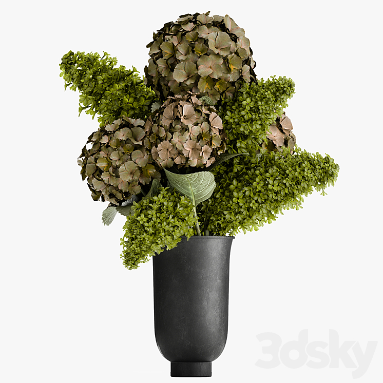 Beautiful modern bouquet of green flowers in a black vase with Hydrangea green Lilac. 169 3DS Max Model - thumbnail 2