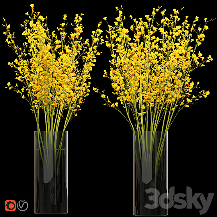 Big bouquet. Orchid oncidium in a vase 3DS Max - thumbnail 1