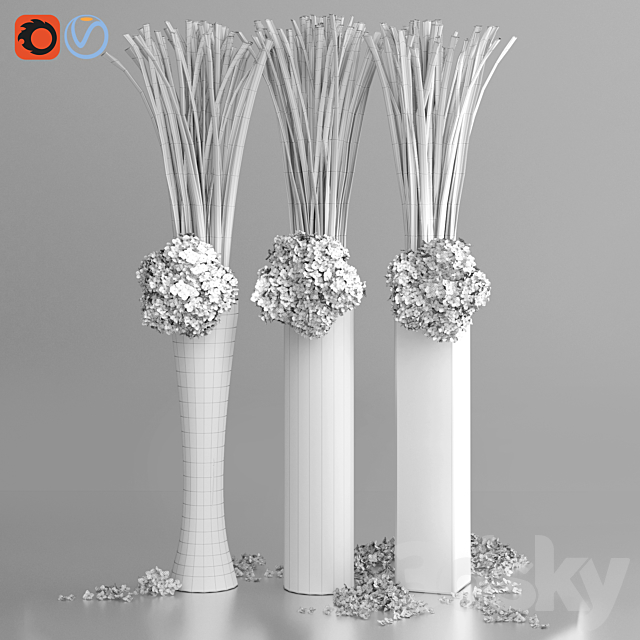 Big Hydrangea Leaf Vases Decorative Set 3DS Max Model - thumbnail 2