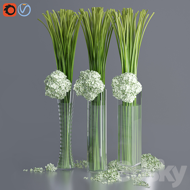 Big Hydrangea Leaf Vases Decorative Set 3DS Max Model - thumbnail 3