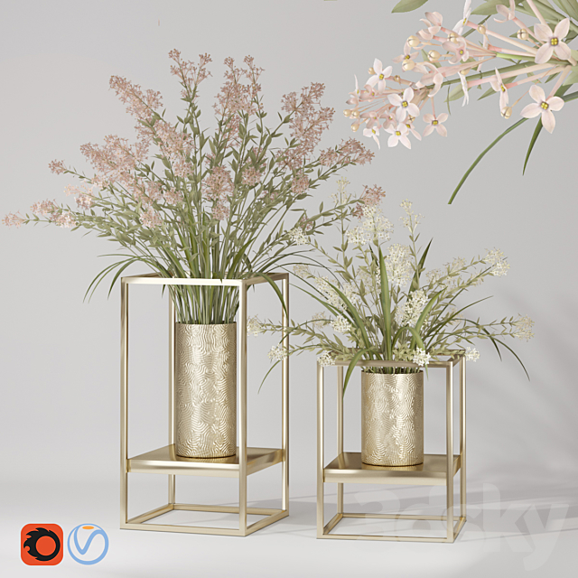 Blooming Lilac Flower Bouquet Metal Vases Pot 3DSMax File - thumbnail 1