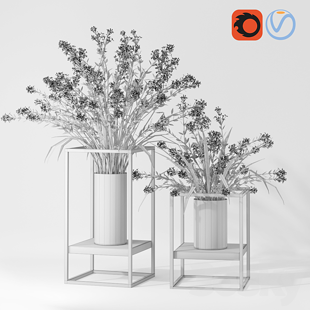 Blooming Lilac Flower Bouquet Metal Vases Pot 3DSMax File - thumbnail 2