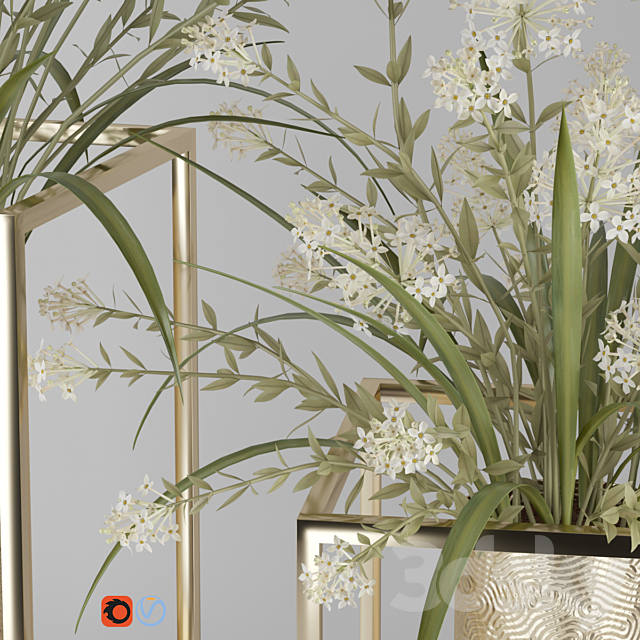 Blooming Lilac Flower Bouquet Metal Vases Pot 3DSMax File - thumbnail 3