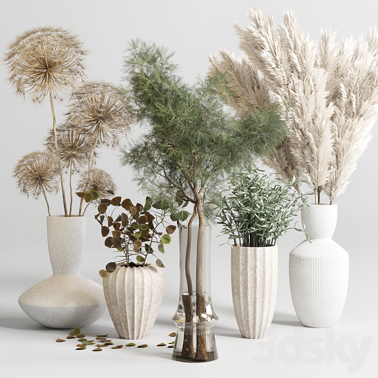 bouquet 13 concrete vse plant pampas and dry hogweed dry leaves 3DS Max Model - thumbnail 1
