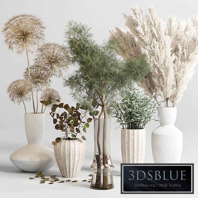 bouquet 13 concrete vse plant pampas and dry hogweed dry leaves 3DS Max - thumbnail 3