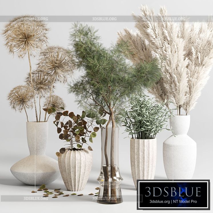 bouquet 13 concrete vse plant pampas and dry hogweed dry leaves 3DS Max - thumbnail 3