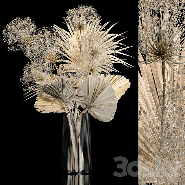 Bouquet 240. Dried flower luxury decor twigs vase hogweed twigs dry palm leaf dry stabilized painted Bouquet of bleached dry flowers 3ds Max - thumbnail 1