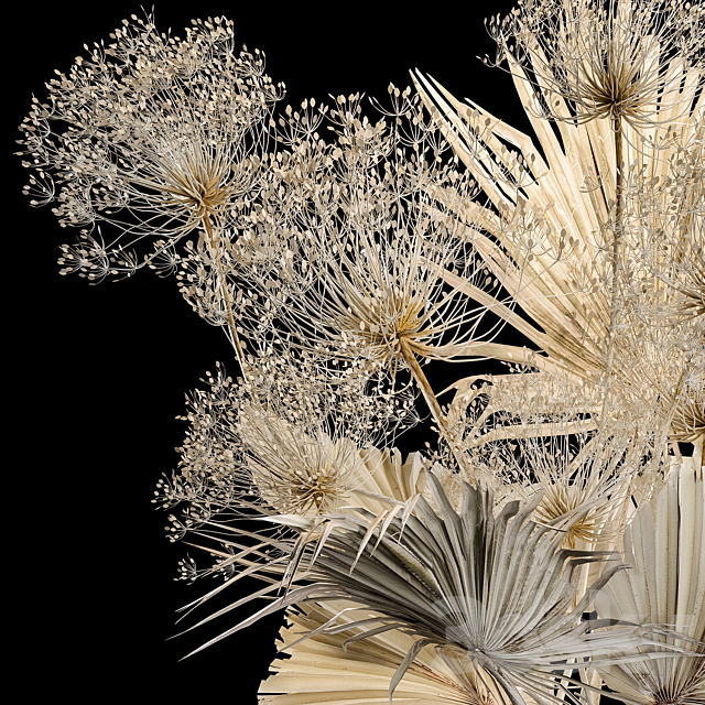 Bouquet 240. Dried flower luxury decor twigs vase hogweed twigs dry palm leaf dry stabilized painted Bouquet of bleached dry flowers 3ds Max - thumbnail 3