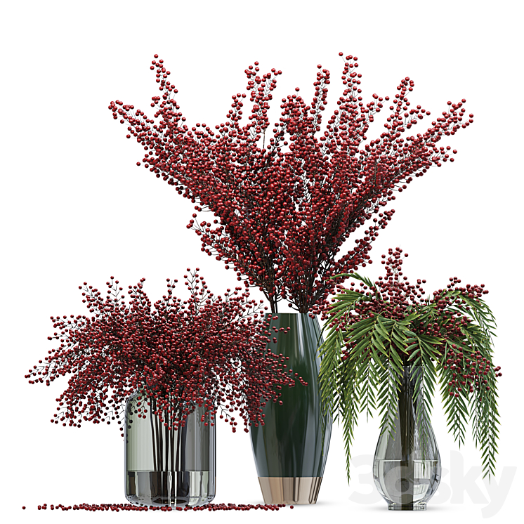 Bouquet berries vases 3DS Max Model - thumbnail 1