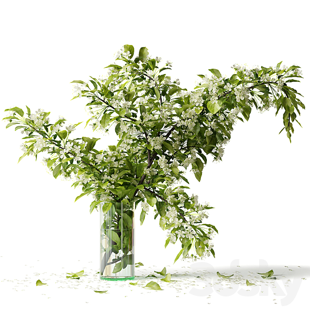 Bouquet blooming branch spring flowers in a glass vase 3ds Max - thumbnail 1