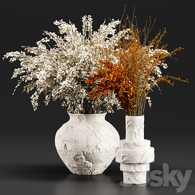 Bouquet Collection 14 – Decorative Branches in Concrete Vases 3DSMax File - thumbnail 1