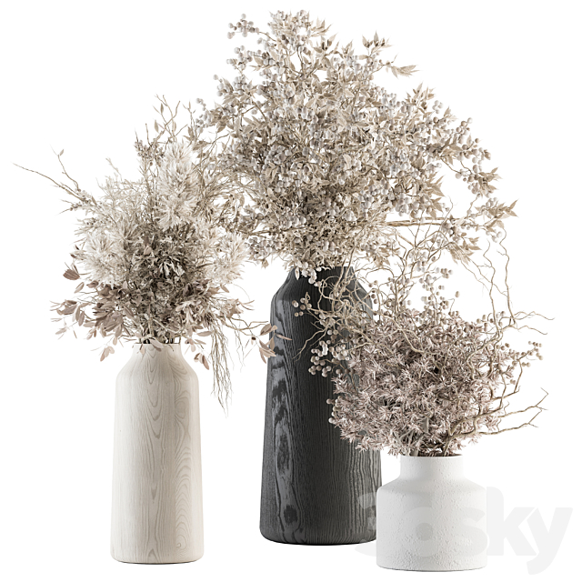 Bouquet – Dried Branch in Wooden vase 75 3DSMax File - thumbnail 1