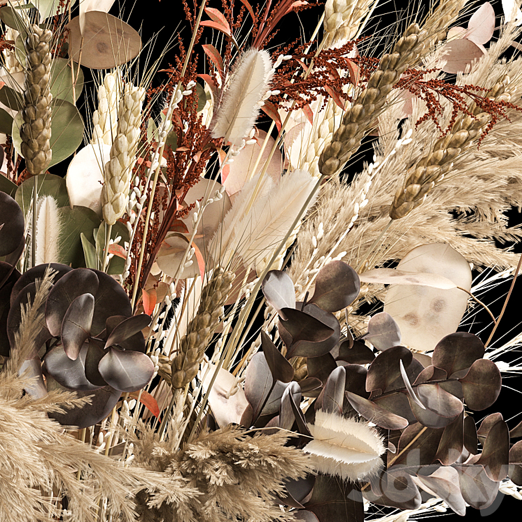 Bouquet in a glass vase made of dried flower hydrangea pampas grass reed cortaderia lunnik. 259. 3DS Max - thumbnail 2