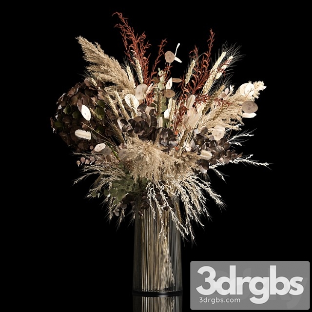 Bouquet in a glass vase made of dried flower, hydrangea, pampas grass, reed, cortaderia, moonflower, wheat, spikelet. 259. - thumbnail 1