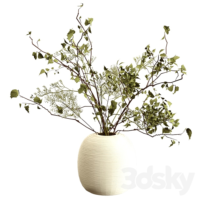 Bouquet of branches in a clay vase 3DS Max Model - thumbnail 2