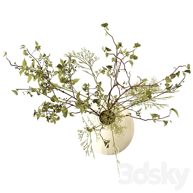 Bouquet of branches in a clay vase 3DS Max Model - thumbnail 3