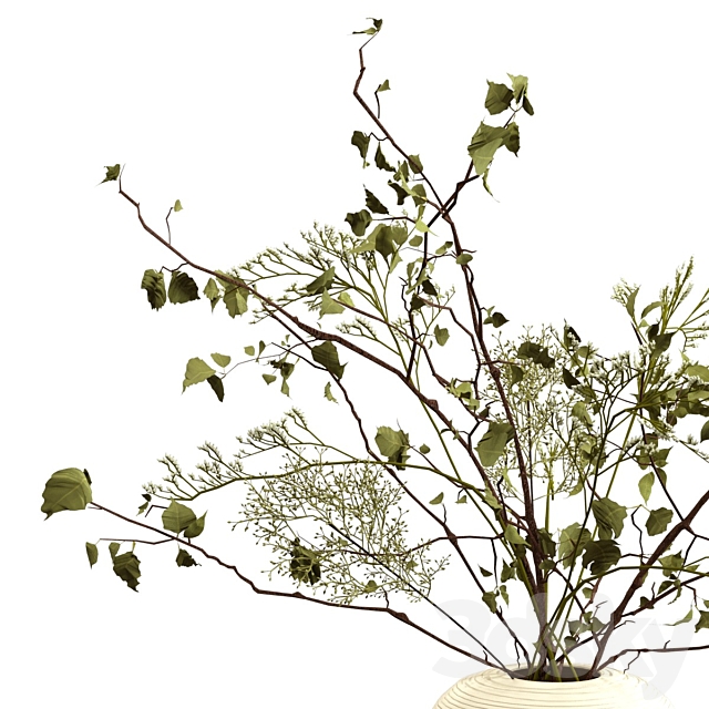 Bouquet of branches in a clay vase 3DS Max Model - thumbnail 4