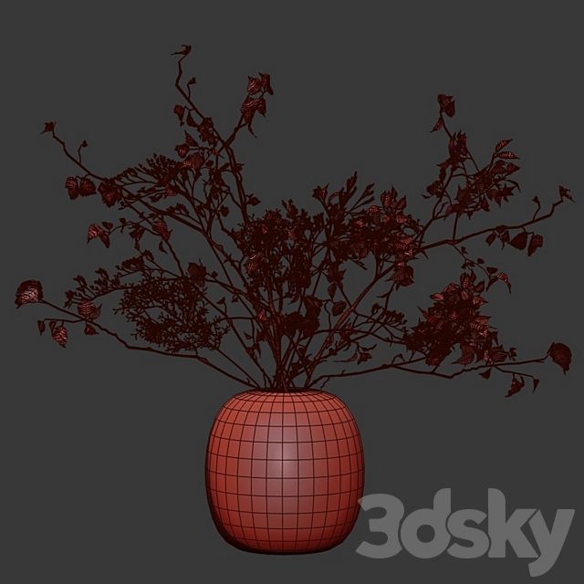 Bouquet of branches in a clay vase 3DS Max Model - thumbnail 5