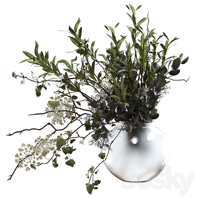 Bouquet of branches with foliage sprigs of eucalyptus olive and flowers 3ds Max - thumbnail 2