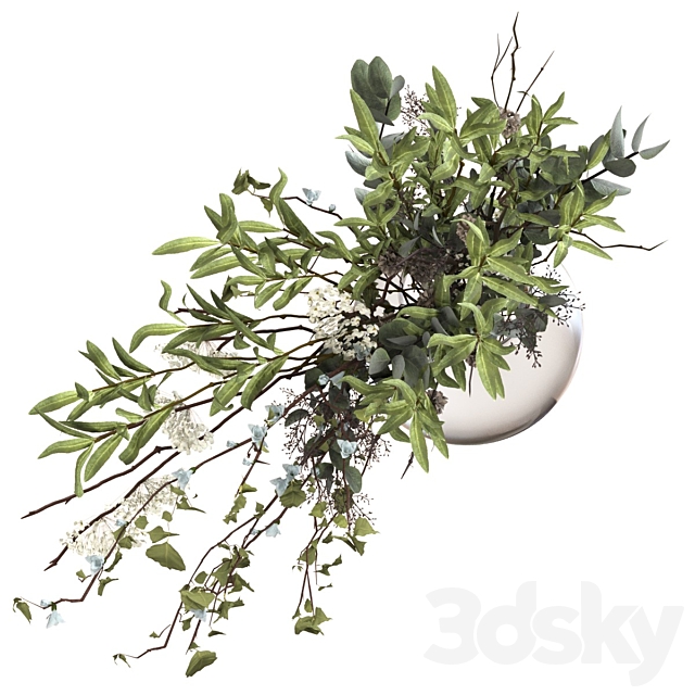 Bouquet of branches with foliage sprigs of eucalyptus olive and flowers 3ds Max - thumbnail 3