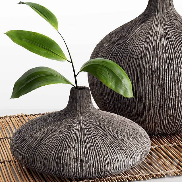 Bouquet of branches with leaves wooden pot set 046 3DSMax File - thumbnail 2