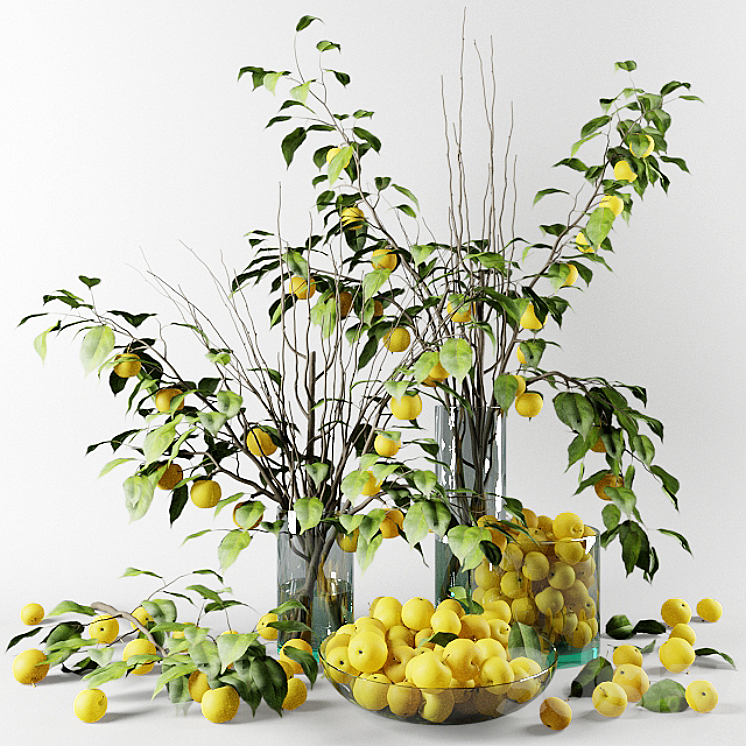 Bouquet of Chinese apple tree branches with yellow apples 3DS Max - thumbnail 1