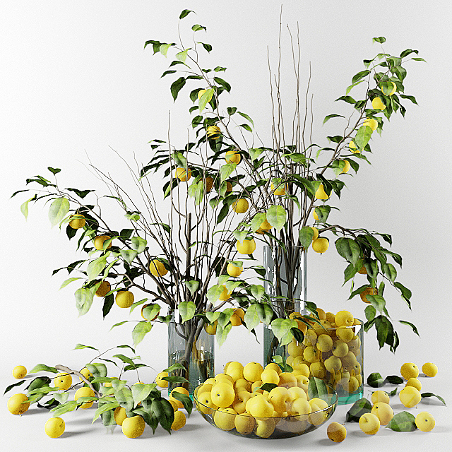 Bouquet of Chinese apple tree branches with yellow apples 3DSMax File - thumbnail 1