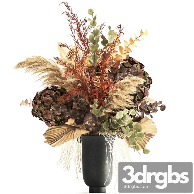 Bouquet Of Dried Flowers In A Black Vase With Dry Branches Of Palm Leaves Pampas And Hydrangea 160 3dsmax Download - thumbnail 1