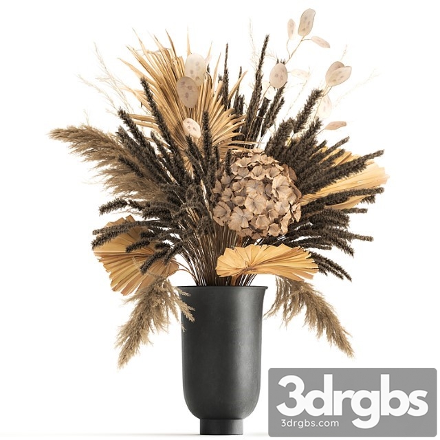 Bouquet Of Dried Flowers In A Black Vase With Dry Branches Of Palm Leaves Pampas And Hydrangea 168 3dsmax Download - thumbnail 1