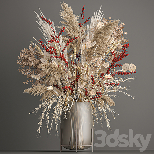 Bouquet of Dried flowers in a glass vase from a branch of pampas grass lunnik. 204 3ds Max - thumbnail 1