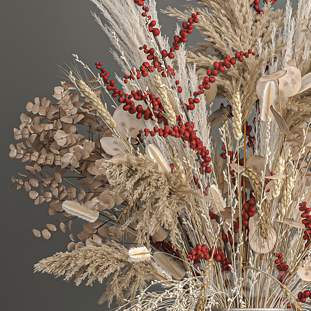 Bouquet of Dried flowers in a glass vase from a branch of pampas grass lunnik. 204 3ds Max - thumbnail 3