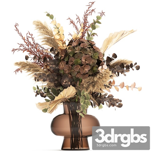 Bouquet of dried flowers in a glass vase with dry branches of palm leaves, pampas and hydrangea. 161. - thumbnail 1