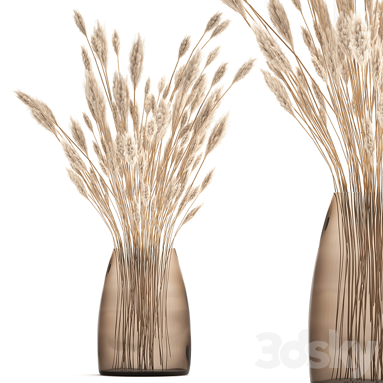 Bouquet of dried flowers in a glass vase with dry branches veynik . 149. 3DS Max Model - thumbnail 3