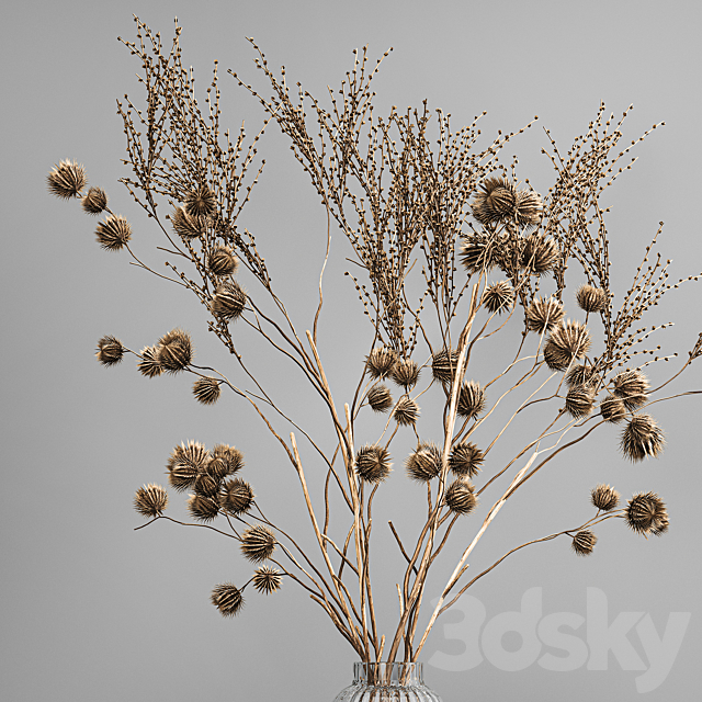 Bouquet of dried flowers in a glass vase with thorn branches and dry thistle. 183. 3ds Max - thumbnail 3