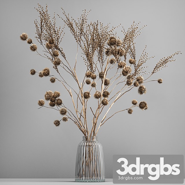 Bouquet of dried flowers in a glass vase with thorn branches and dry thistle. 183. - thumbnail 1