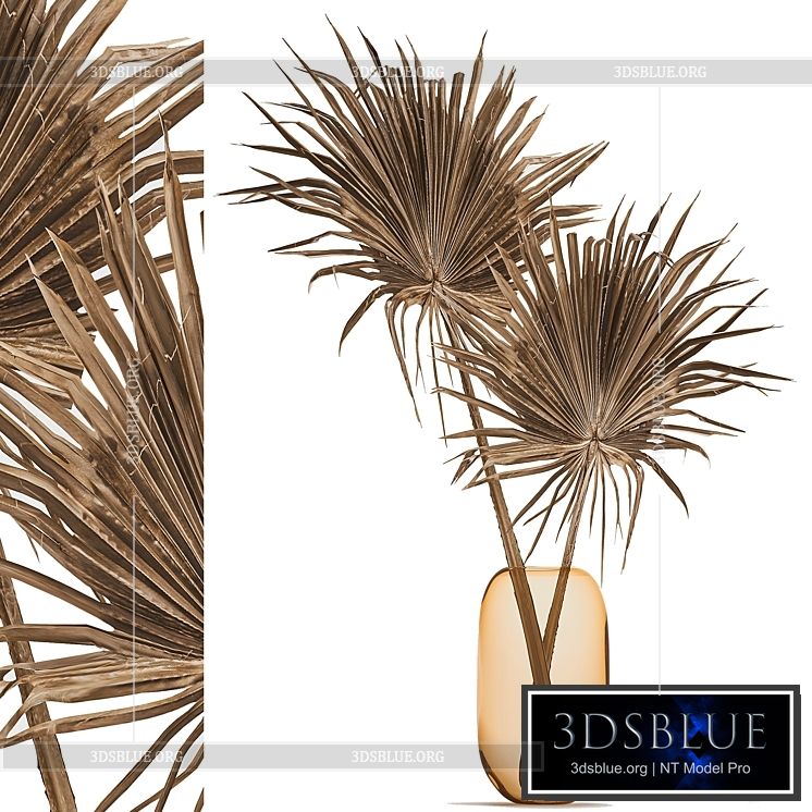 Bouquet of dried flowers in a vase with branches of dry palm leaves. 187. 3DS Max - thumbnail 3