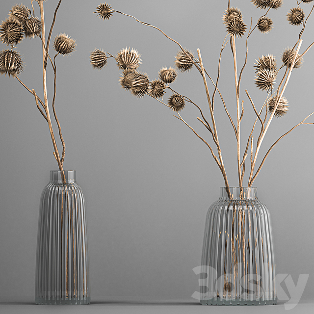 Bouquet of dried flowers in a vase with branches of dry thorns thistle . 182. 3DS Max Model - thumbnail 4