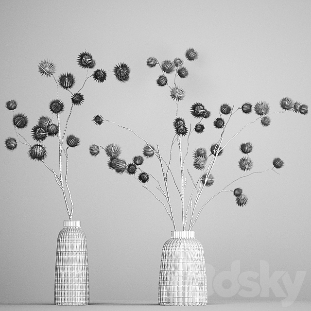 Bouquet of dried flowers in a vase with branches of dry thorns thistle . 182. 3DS Max Model - thumbnail 7