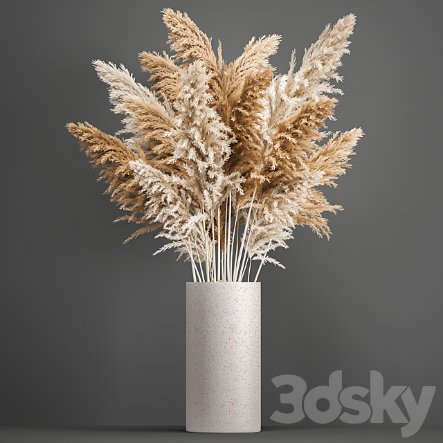 Bouquet of dried flowers in a white vase with pampas Pampas grass Cortaderia branch. 192. 3ds Max - thumbnail 1