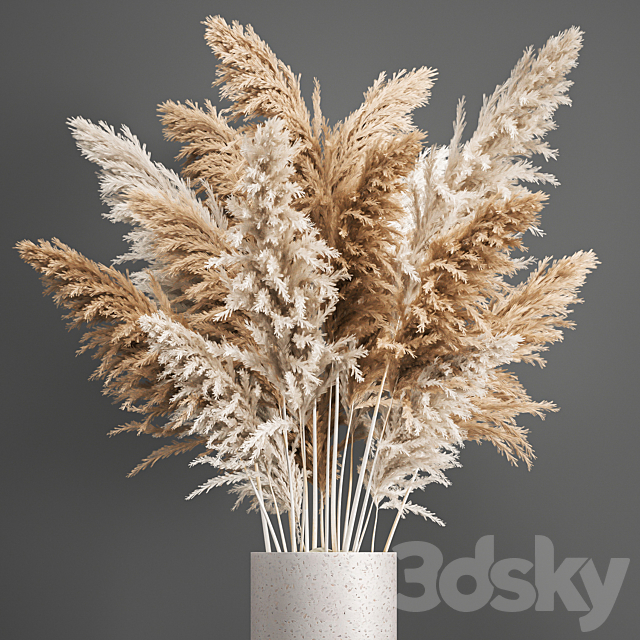 Bouquet of dried flowers in a white vase with pampas Pampas grass Cortaderia branch. 192. 3ds Max - thumbnail 2