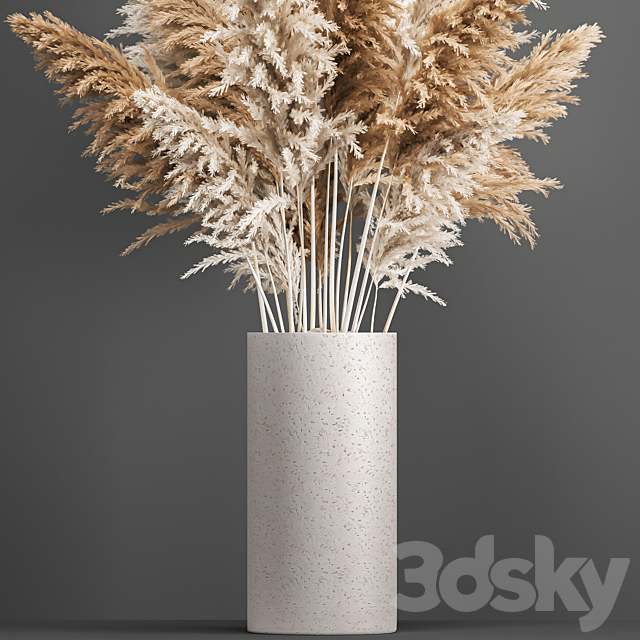 Bouquet of dried flowers in a white vase with pampas Pampas grass Cortaderia branch. 192. 3ds Max - thumbnail 3