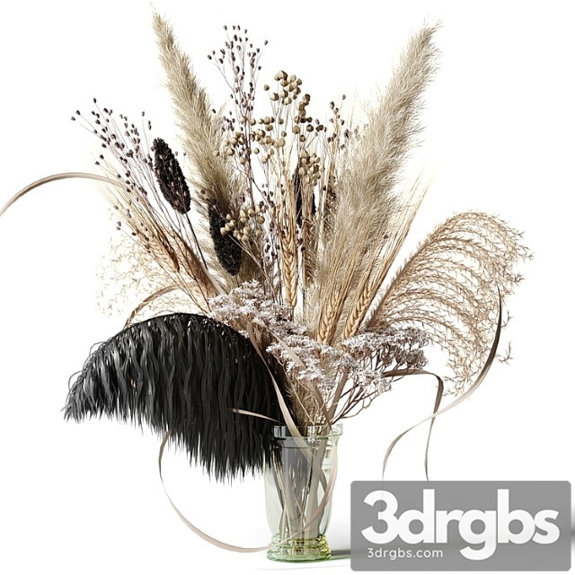 Bouquet of dried flowers with a black feather in a glass vase - thumbnail 1