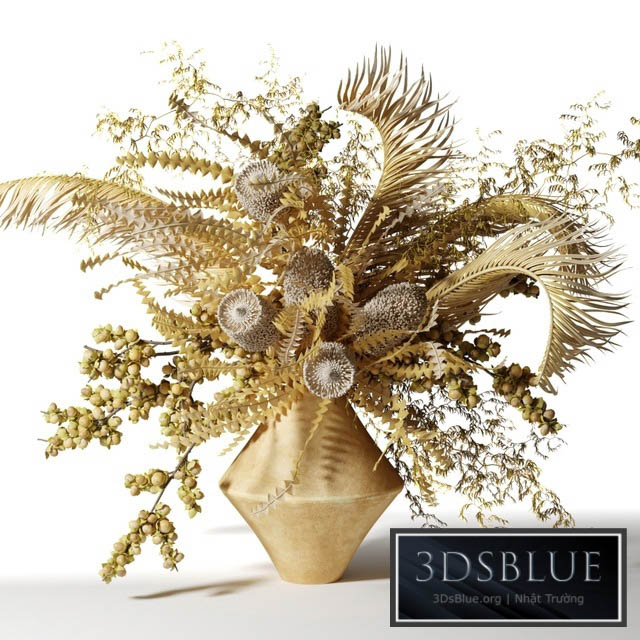 Bouquet of dried flowers with palm leaves bankxia and walnut branches 3DS Max - thumbnail 3