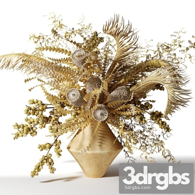 Bouquet of dried flowers with palm leaves, bankxia and walnut branches - thumbnail 1