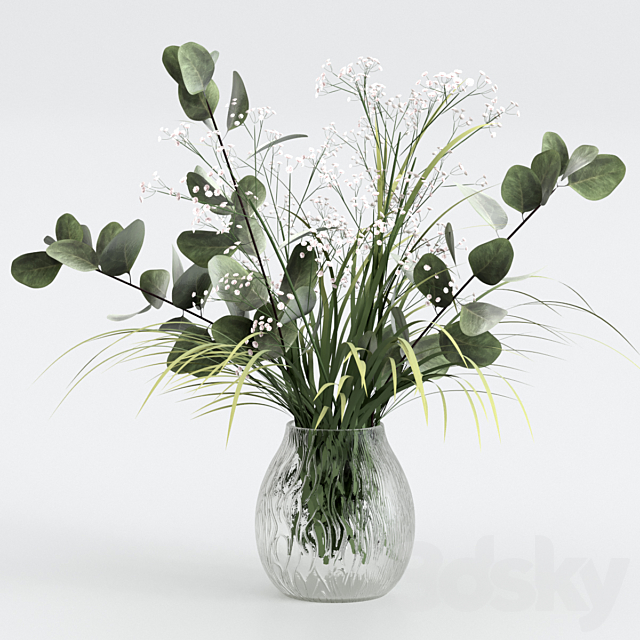 Bouquet of eucalyptus with grass and flowers 3DSMax File - thumbnail 1