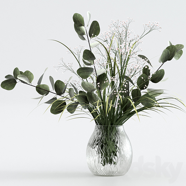 Bouquet of eucalyptus with grass and flowers 3DSMax File - thumbnail 2