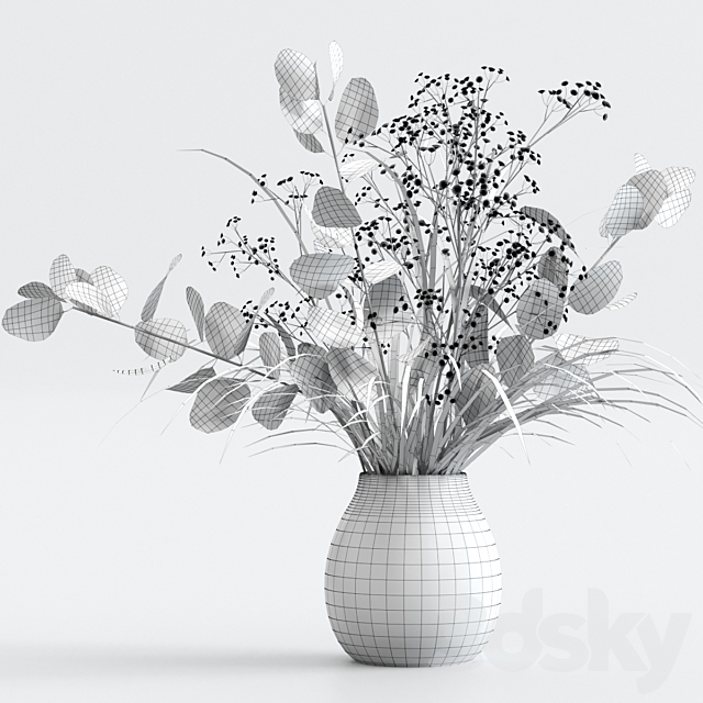 Bouquet of eucalyptus with grass and flowers 3DSMax File - thumbnail 3