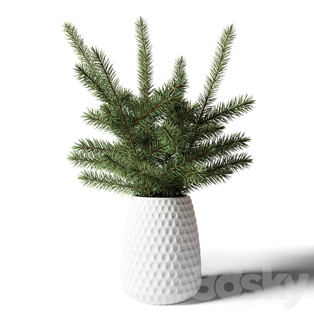 Bouquet of fir branches in a white vase 3DSMax File - thumbnail 1