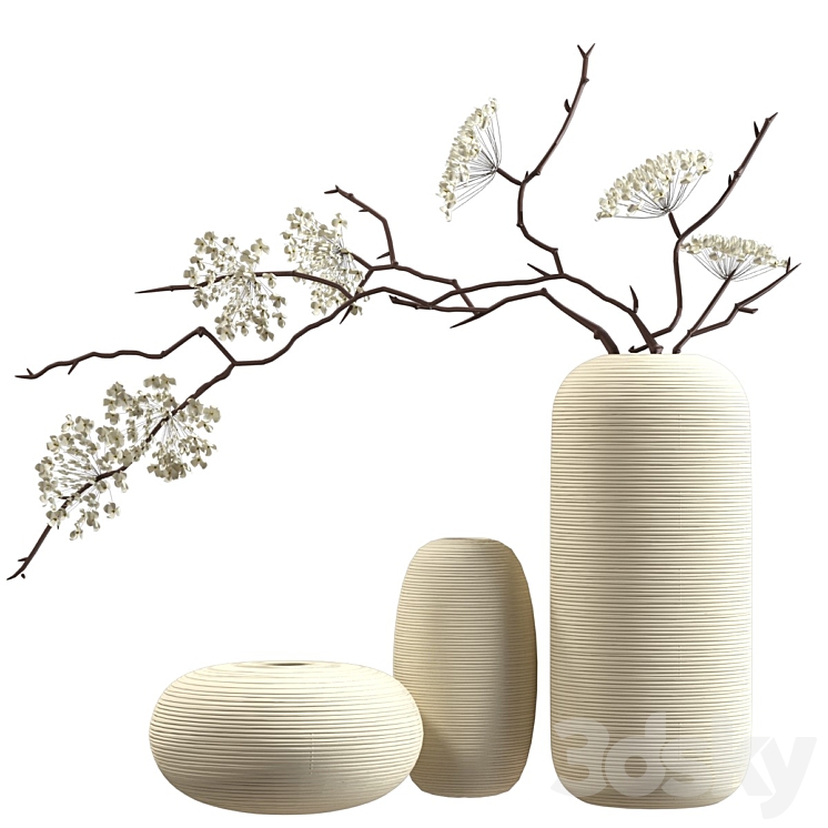 Bouquet of flowering branches in ceramic vases 3DS Max Model - thumbnail 3